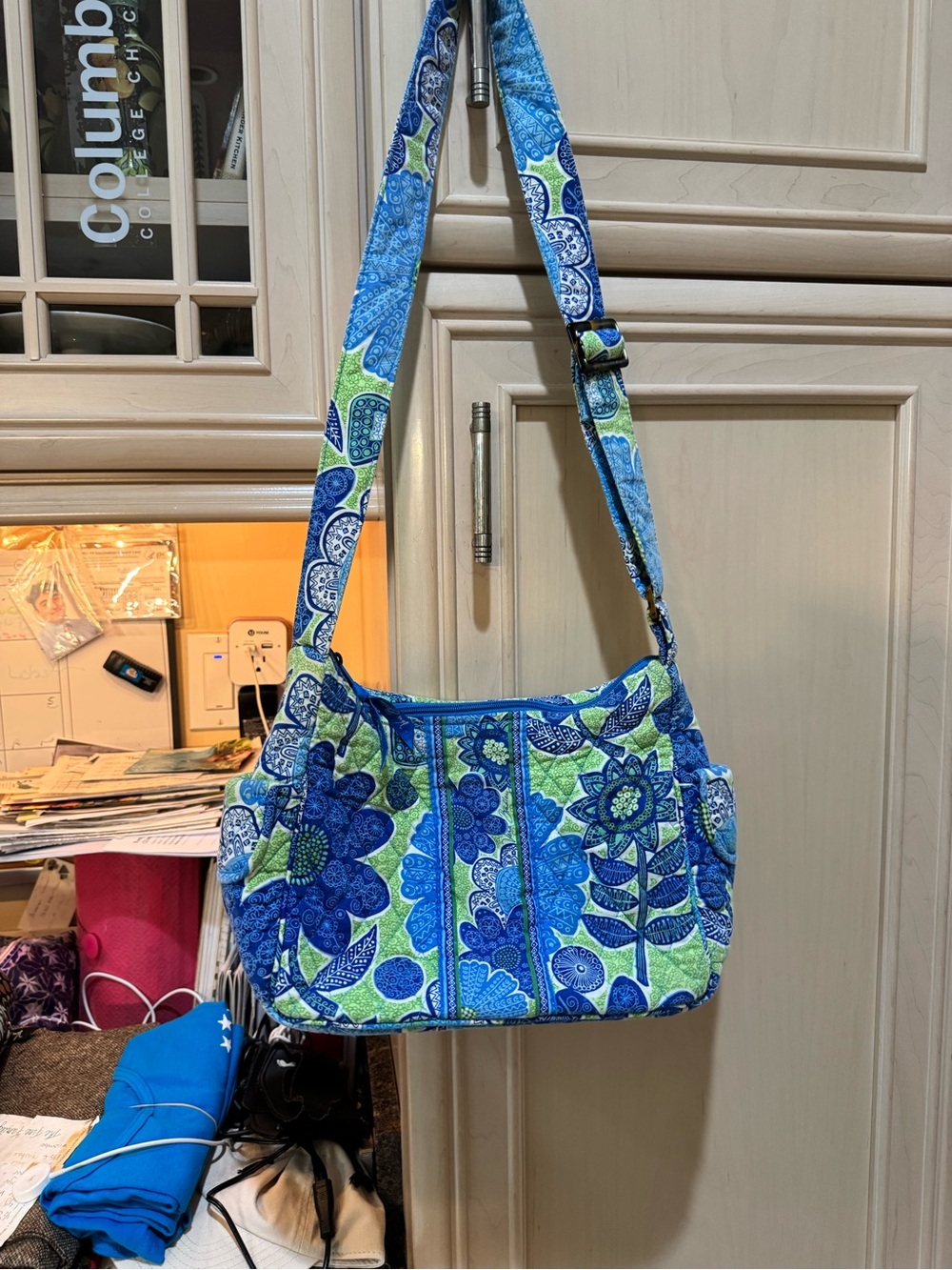 Vera Bradley Blue and Green Quilted Floral Crossbody